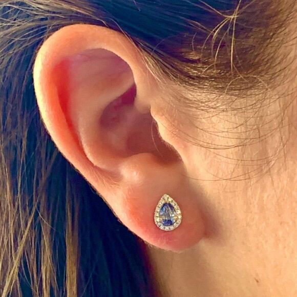 Diamond Sapphire Earrings 18k Gold Stud .60 CTW Certified $2,295 921738 - Picture 1 of 9